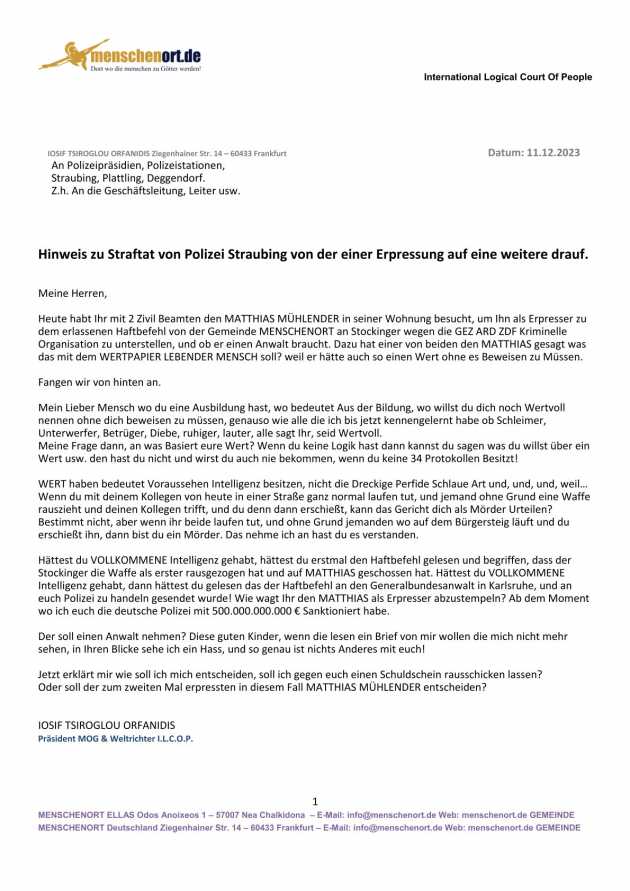 Hinweis zu Straftat von Polizei Straubing von der einer Erpressung auf eine weitere drauf.